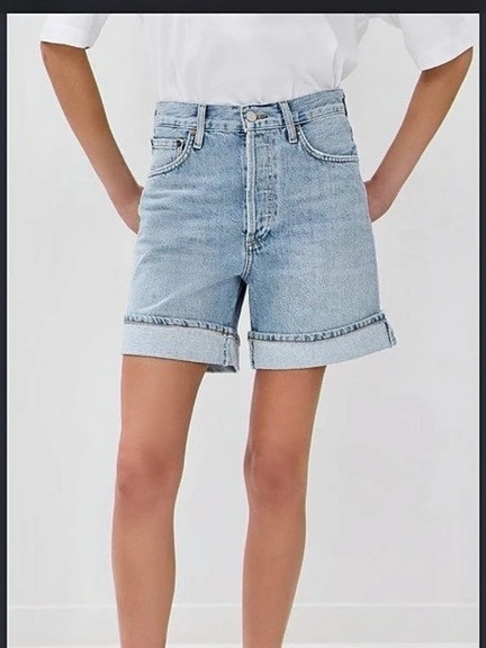 Agolde - Dame High Rise Baggy Cuff Denim Shorts in Blue